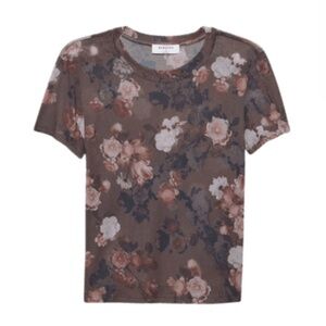 Aritzia Babaton Preview Baby Tee Mesh Dark Floral Roses Sheer XXS NWOT